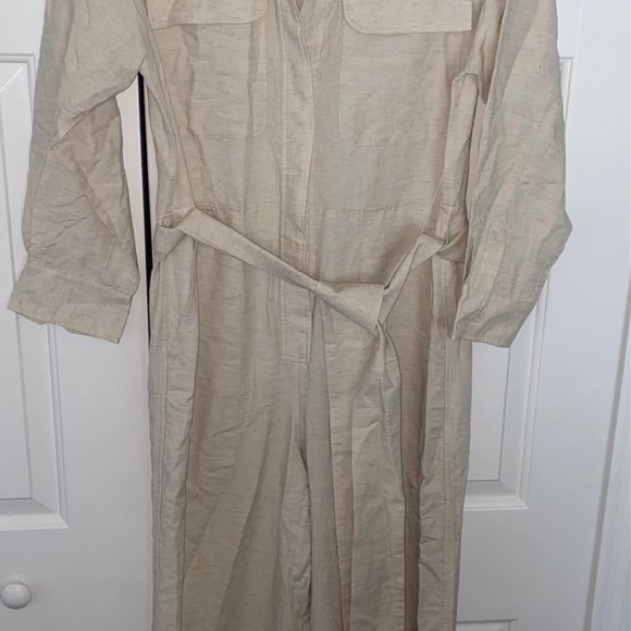 BOA. Because of Alice BELTED LINEN WIDE LEG JUMPSUIT in Speckled Cream Size M - Picture 4 of 6